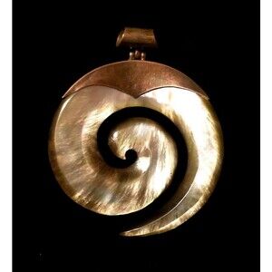 Spiral Pendant, Tahitian Black Mother of Pearl, Vintage Sterling Silver Jewelry